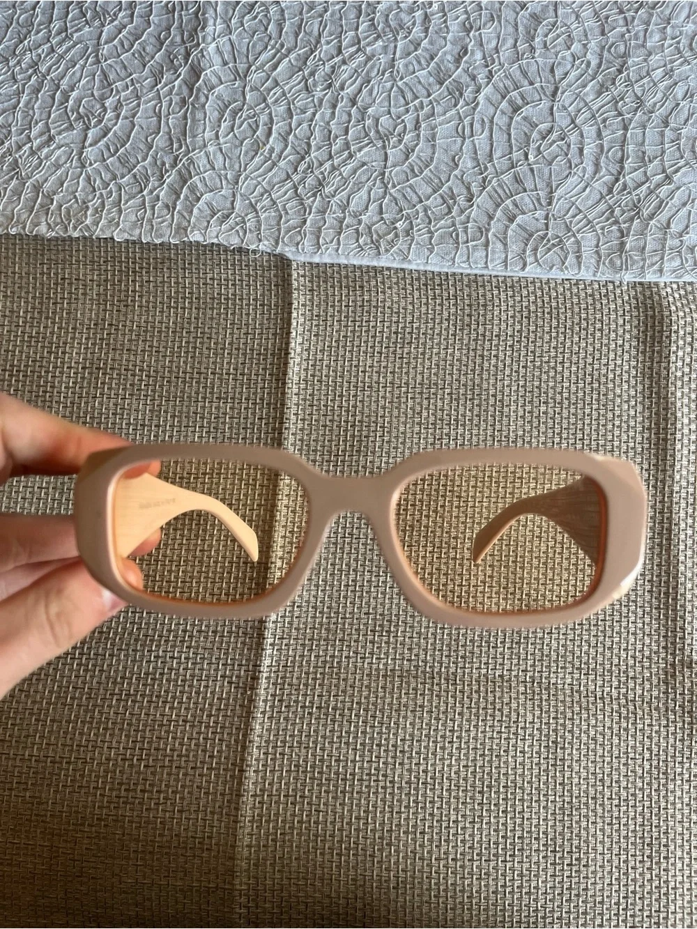 Prada Pink Square Sunglasses with Peach-Tinted Lenses